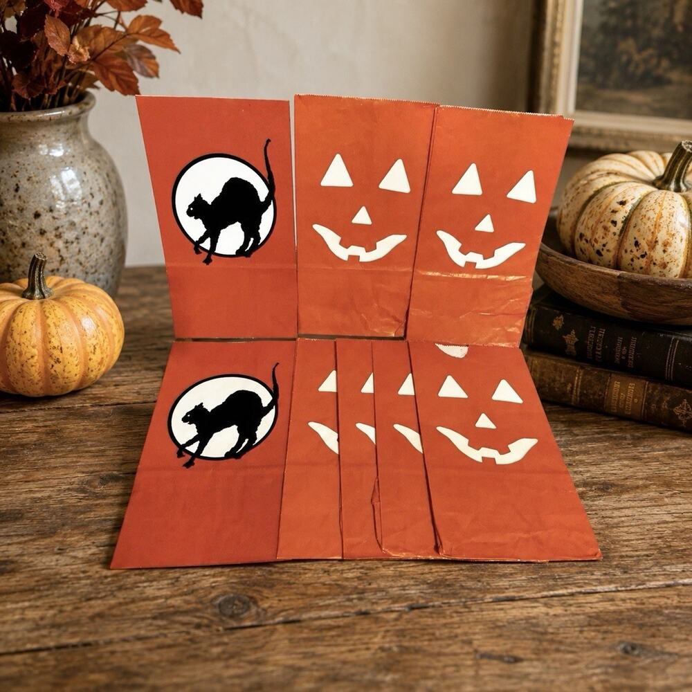 Empire Halloween Jack O Lantern & Black Cat Luminarias Bags Lot of 8 Vintage